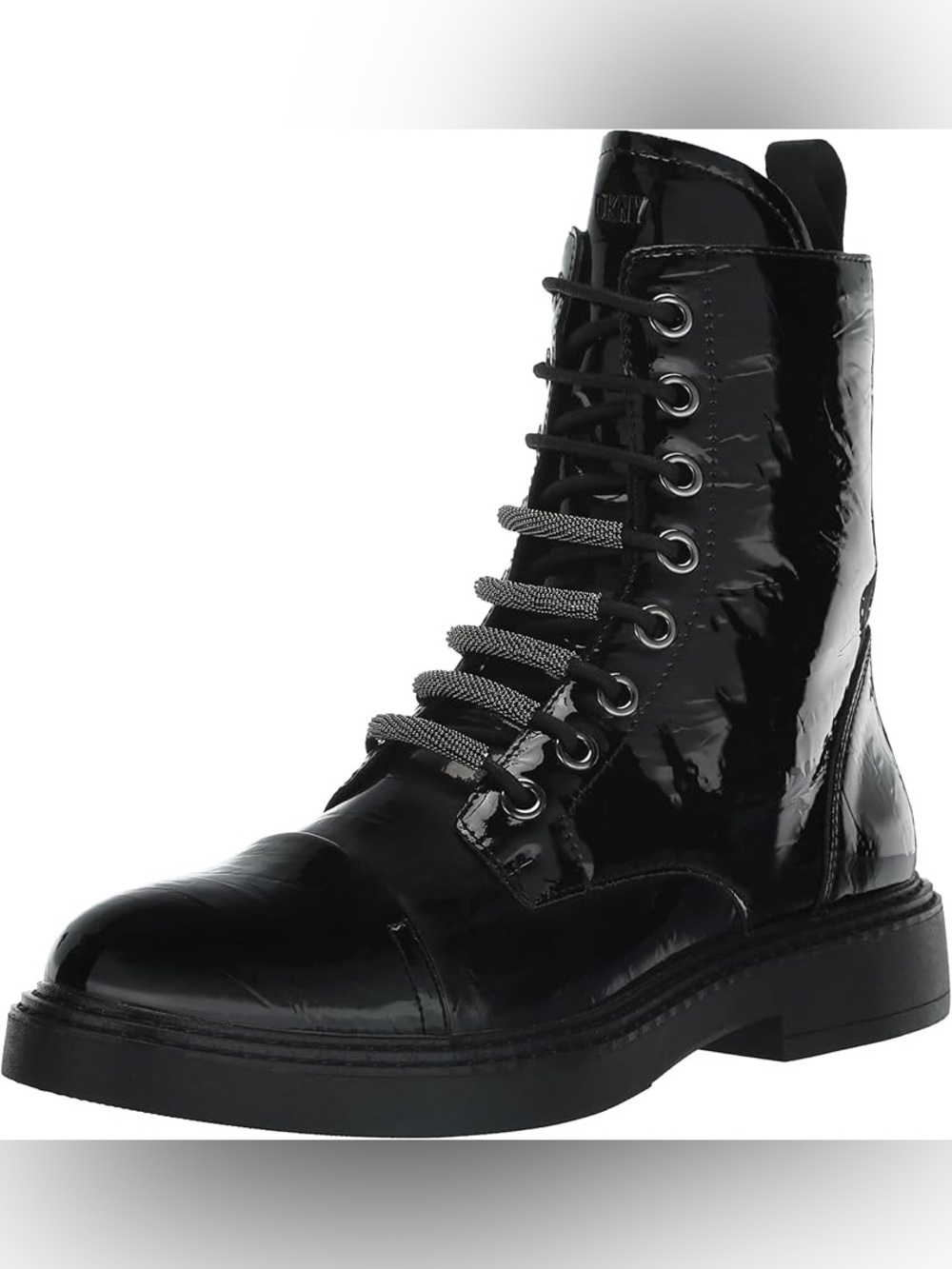 DKNY Black Patent Lace-Up Combat Boot